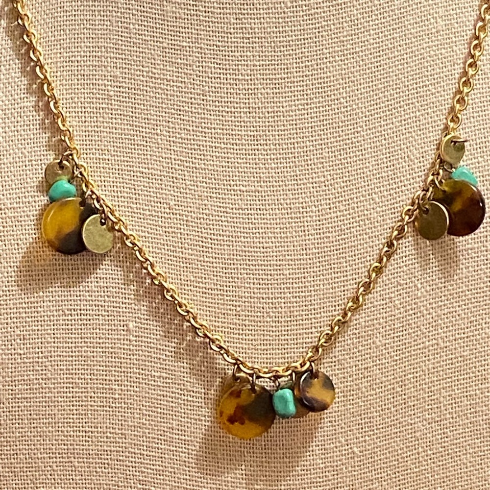 Ralph Lauren Turquoise & Gold Disk Necklace